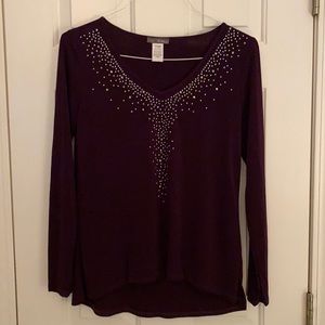Elle Mode women’s v neck purple beaded blouse